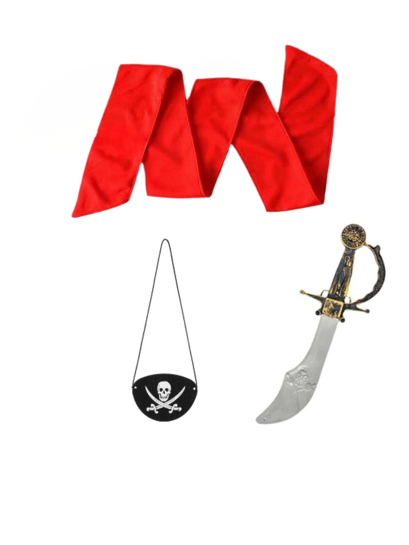 3-Piece Pirate Costume Set for Women and Men, Halloween Party Accessories, Pirate Hat Eye Mask Fake Knife, Role Play Cosplay