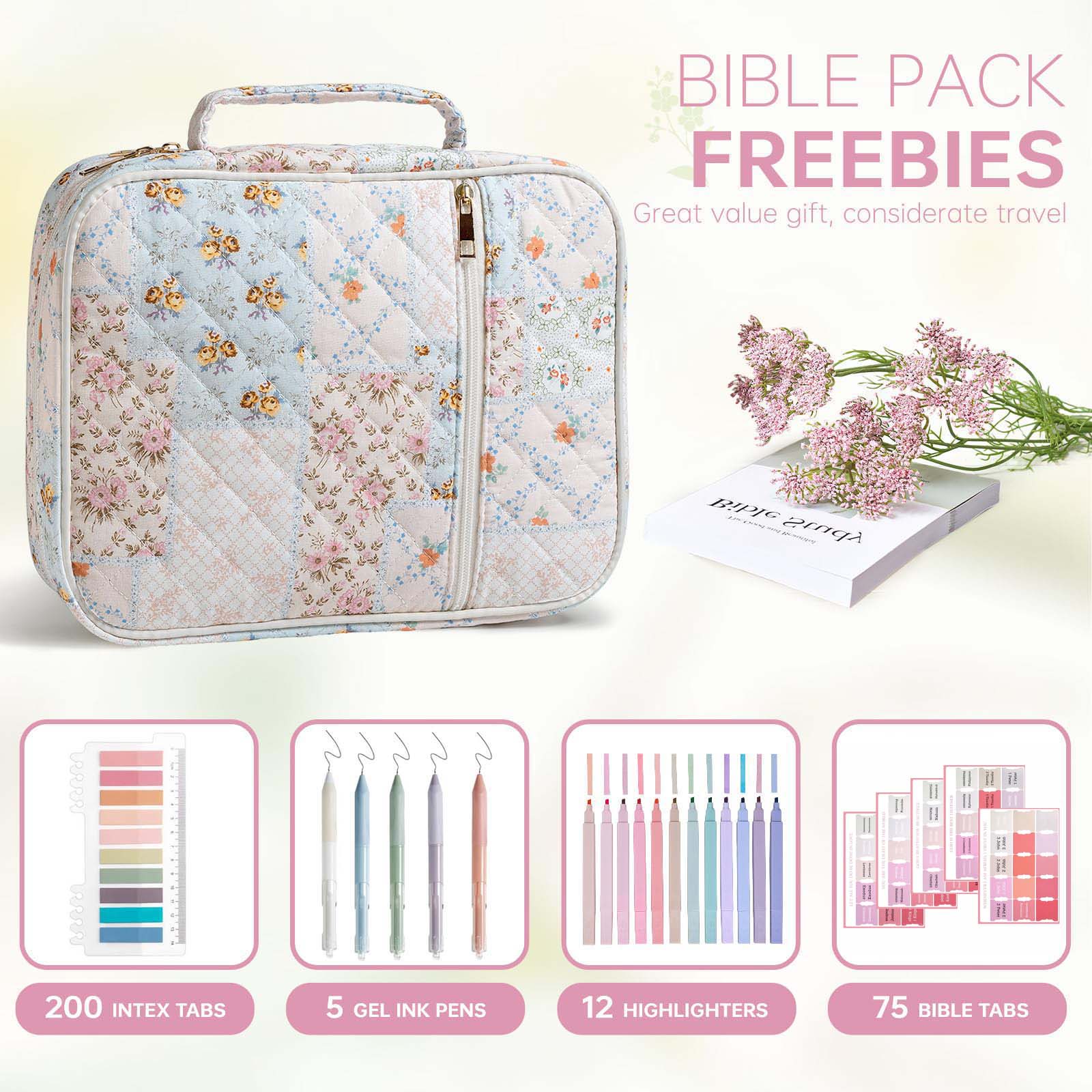 Bible Cover Case for Women Large Bible Cover with Durable Handle Quilted Bible Carrying Case for Girls Bible Study Supplies Accessories, Mother Day, Christmas Christian Gifts for Women