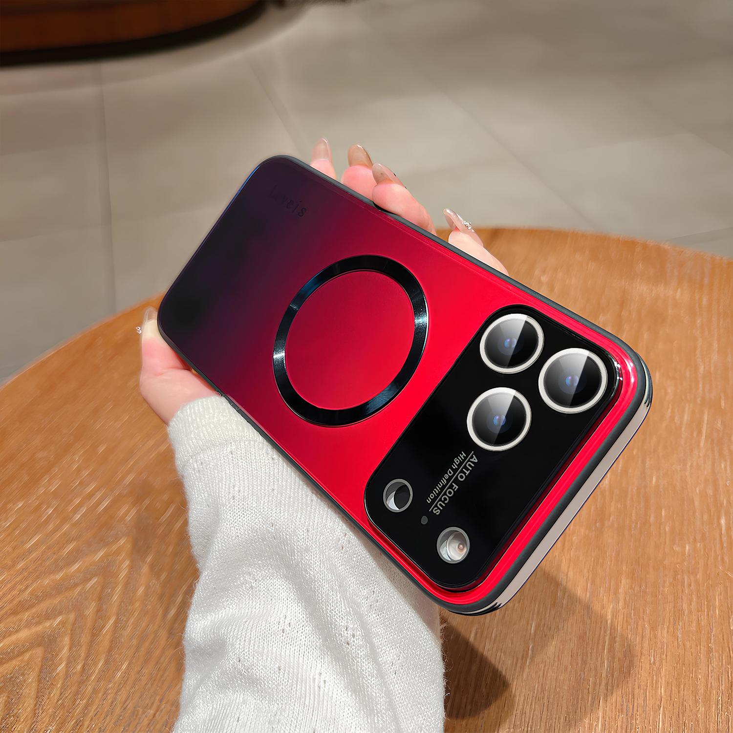 Compatible with iPhone 17 Pro Max 17 Air 16 15 14 13 12 Case Magnetic Gradient Case with Full Camera Lens Protector [Compatible with MagSafe] Scratch Resistant Gradient Glass Back Cover Phone Case (Red)