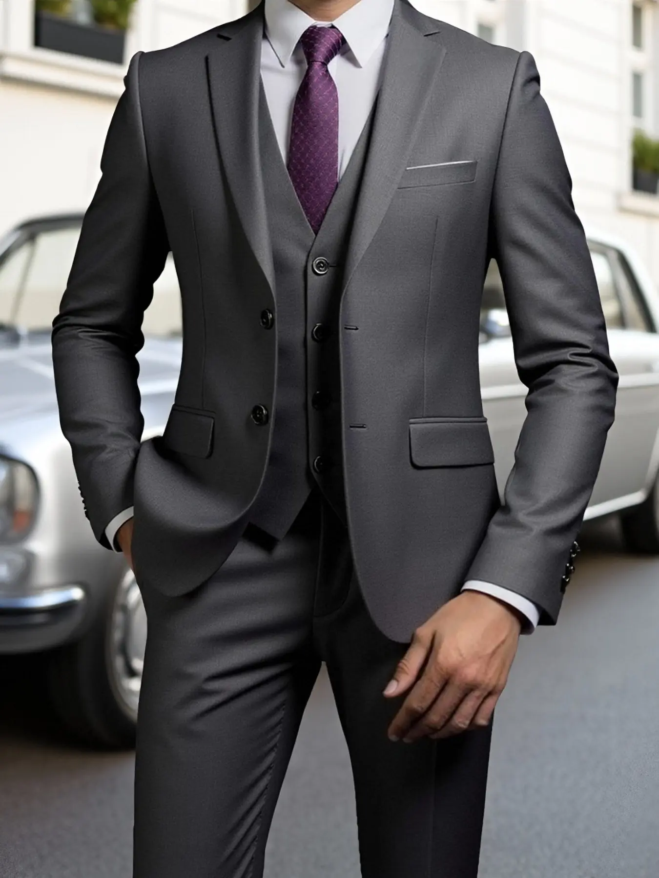 Men's Two-Button Suit 3-Piece Set, Includes Blazer, Vest, Pants, Korean Fit, All Seasons, Casual & Formal, Business, Party, Gift
