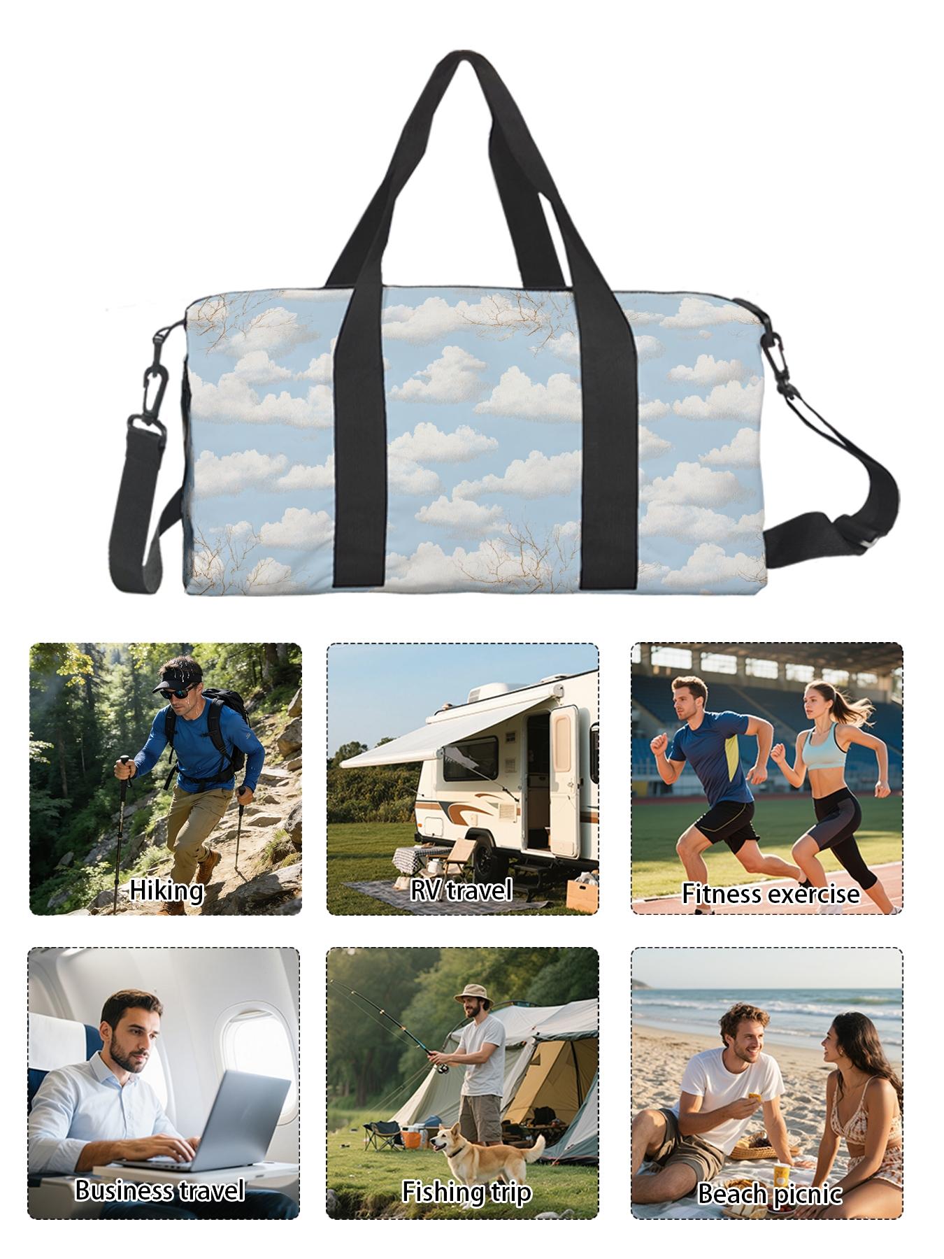 1pc Fluffy Clouds and Branches Travel bag Unisex Handbag, with Adjustable Shoulder Strap, Travel Luggage Bag, Sports Yoga Bag, Perfect for Gym and Sports, Durable Fitness Bag