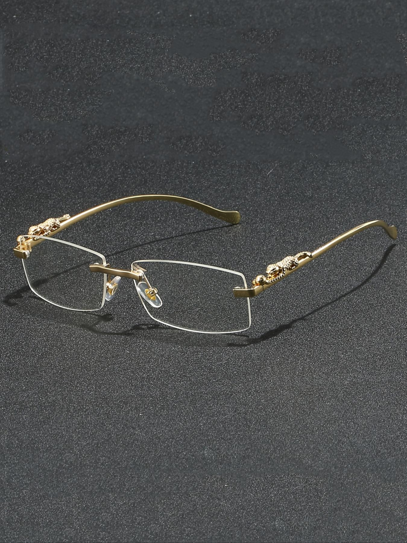 Men's Metal Frameless Leopard Leg Decorative Glasses, Fashion Casual Style for Parties & Daily Wear, All Season Fashion Eyeglass Accessories