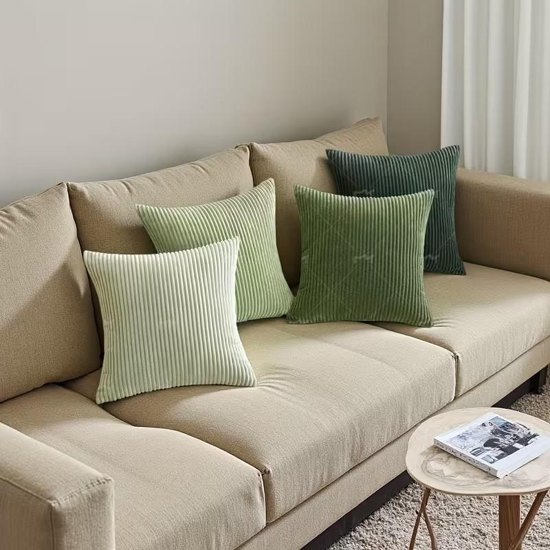 4pcs corduroy pillowcases, suitable for living room, bedroom or sofa decoration, 2 size specifications, zipper closure, machine washable, suitable for all seasons, green gradient pillowcases, soft material, durable fabric, decorative pillows