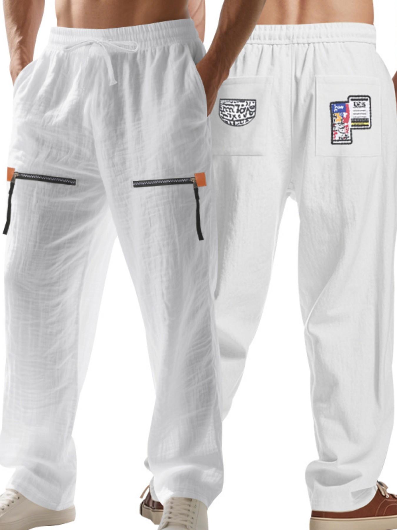 Men's Casual Linen Long Pants, Fall New Arrival, Loose Fit, Trendy Zipper Design, Hip-Hop Style, Comfortable Home Wear