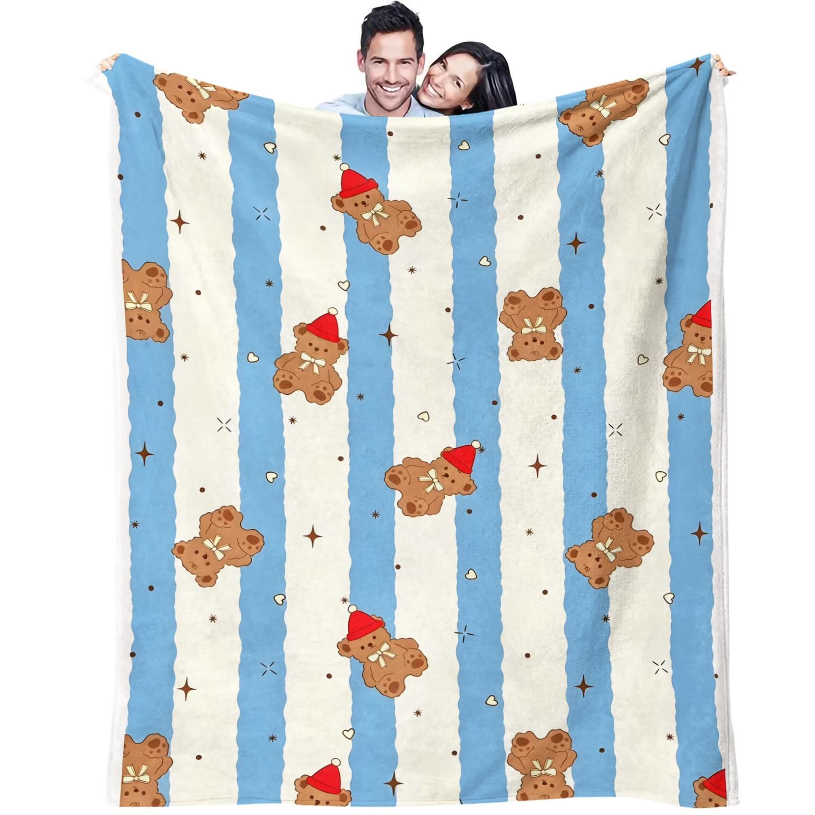 Cartoon Teddy Bear Print Blanket. Soft and Adorable Bear-Print Flannel Blanket Suitable for Bedrooms, Sofas, Living Rooms, and Outdoor Use. Soft and Skin-Friendly the Perfect Gift