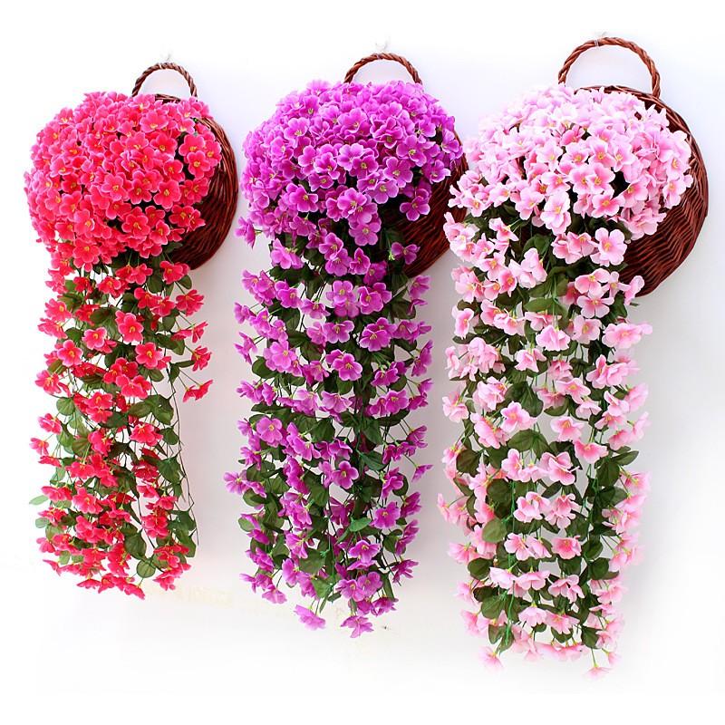 2-Pack Artificial Violet Wall Hanging Basket Flowers, Suspended Wreath Vines Petals, Ideal for Home Party Wedding Outdoor Decorations, Decorative Faux Flowers