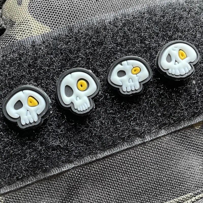 Mini Nightlight Skull Morale Badge PVC Skull Head Tactical Patches Hook&Loop Emblem on Small Backpack Hats Decorative Stickers