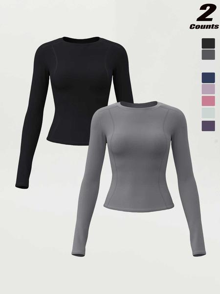 New Spring Autumn Women's Slim-Fit Long Sleeve T-Shirt, Casual Round Neck Yoga Top, Running Fitness Shirt, Athletic Yoga Shirts, All Seasons Wear
