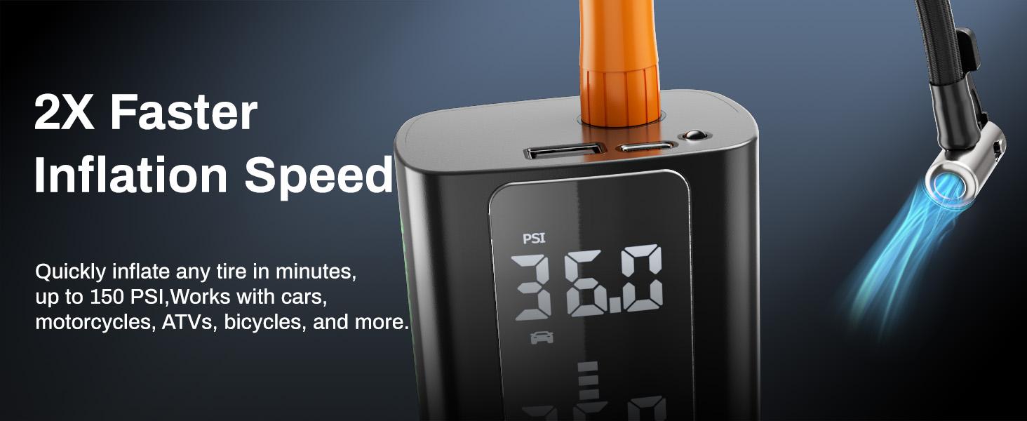 Tire Inflator Portable Air Compressor, AMPBANK AT003 Auto Air Pump for Car Tires, Tire Inflator 150PSI with 6000mAh Battery, Pressure Gauge & LED Screen, Air Compressor for Car, Motorcycle, Bike, Ball