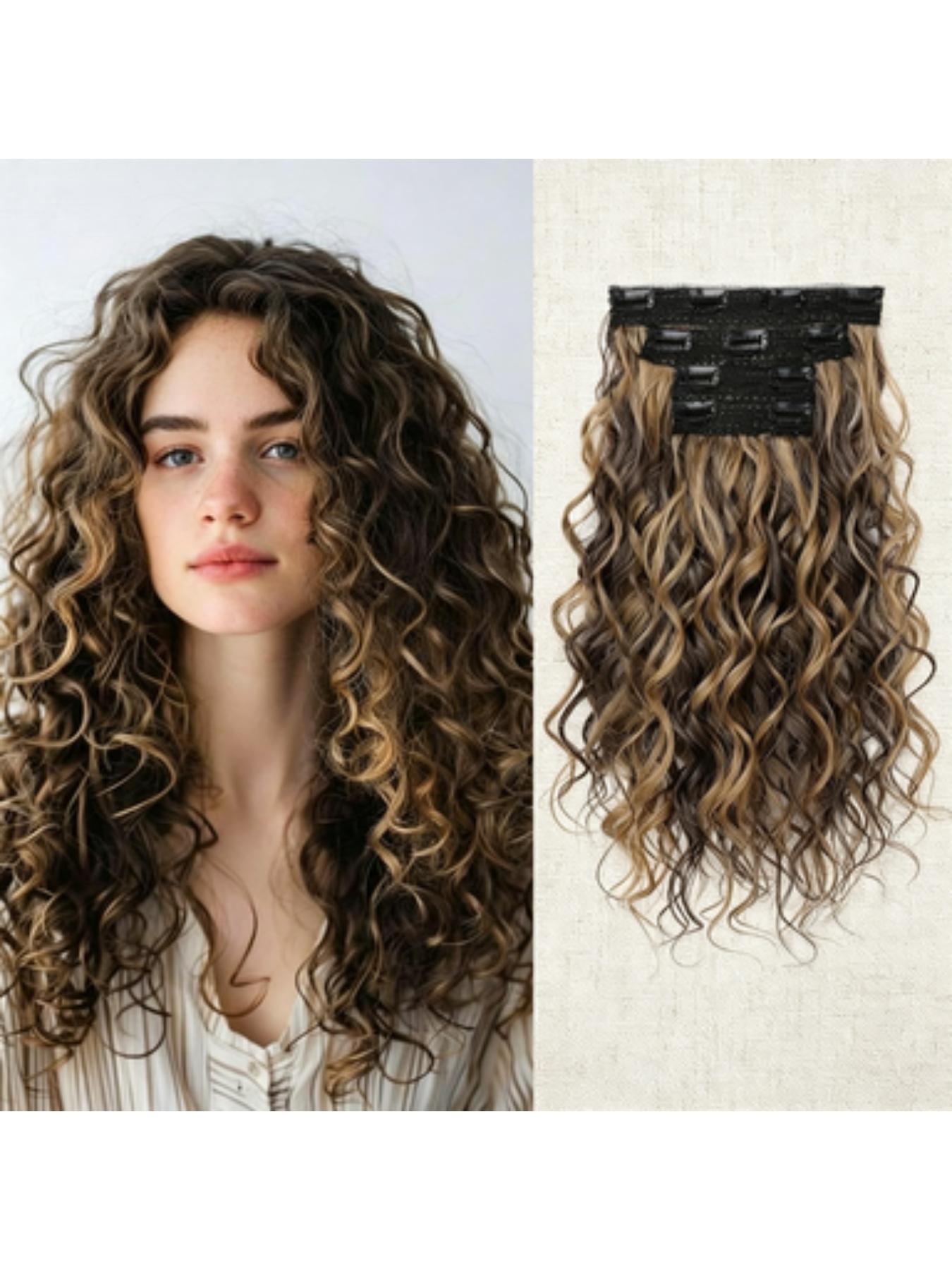 Curly Hair Extensions, 4PCS 16 inch Clip in Hair Extensions Lace Weft Short Curly Hair Extensions Clip Ins Invisible Natural Hairpieces for Women