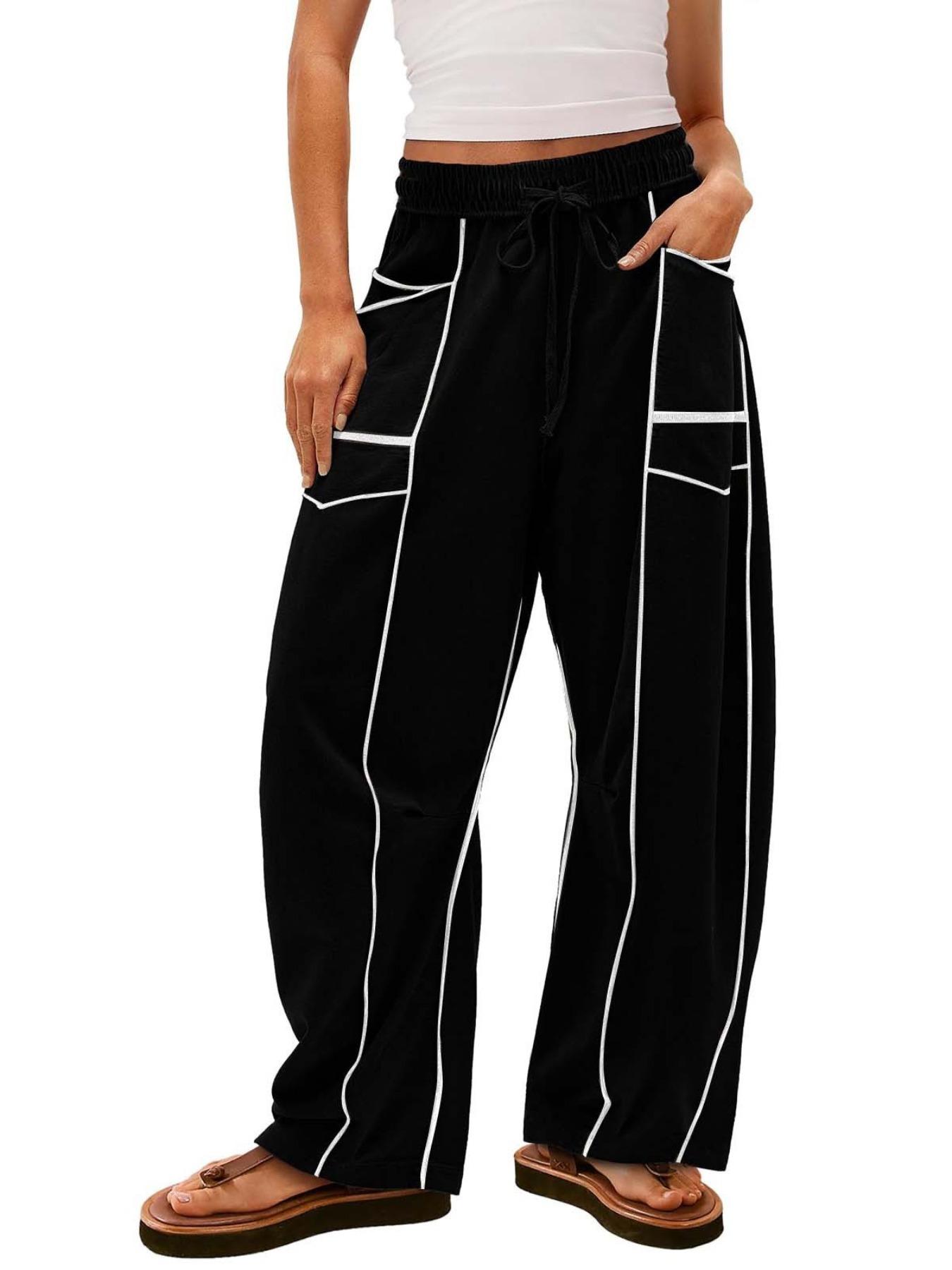 Women's Style Loose Wide Leg Casual Sports Drawstring High Waist Long Pants, Comfortable and Stylish Women's Clothing