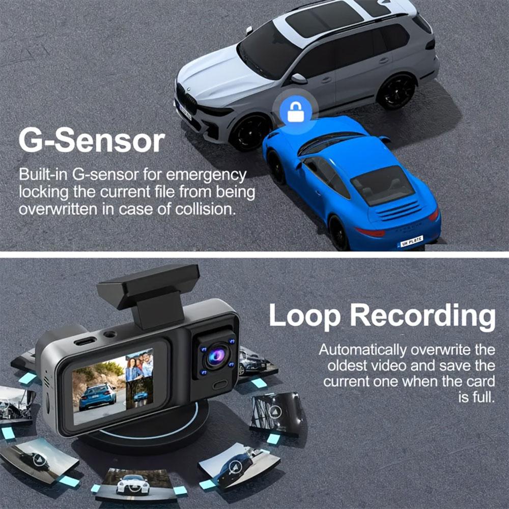 Infrared Night Vision Car Dvr (2/3 Channels) with Rear Camera, HD Loop Recording, Vehicle Backup Monitoring System, Safety Driving, Car Dash Cam