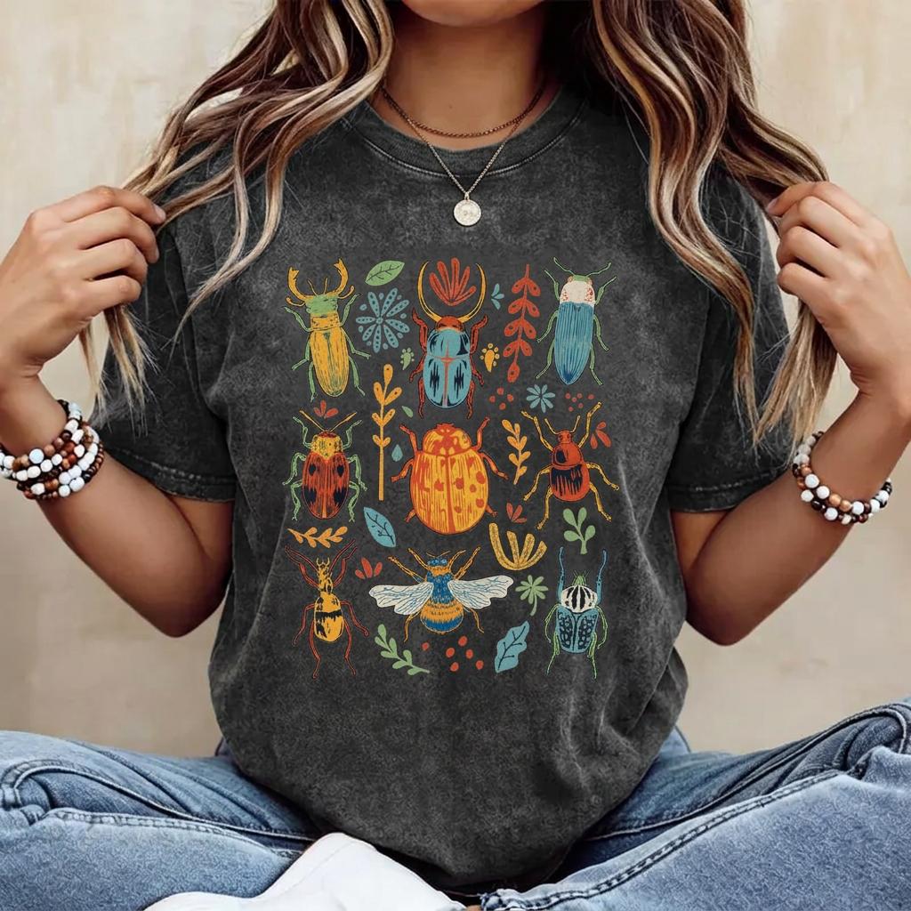 Vintage Acid Wash Bug Insect Graphic Tee Goblincore Aesthetic Shirt