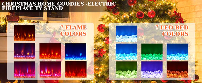 VanAcc Farmhouse Fireplace TV Stand for TVs up to 80", 70 Inch Large TV Stand with Lighting Glass Door Cabinets/Drawers/Adjustable Shelves, Entertainment Center with 43" Electric Fireplace