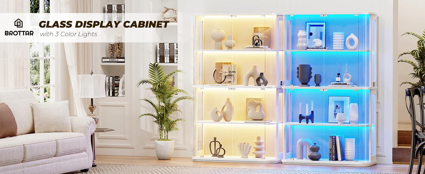 MIIFUNY Large Rounded Display Cabinet with Glass Door, 4-Tier Curio Cabinet with 3 Color Lights for Collectibles, Figures, Glass Display Case with Transparent Full-Display Surface, Human Body Sensor, White MIIFUNY Large Rounded Display Cabinet with Glass Door, 4-Tier Curio Cabinet with 3 Color Lights for Collectibles, Figures, Glass Display Case with Transparent Full-Display Surface, Human Body Sensor, White