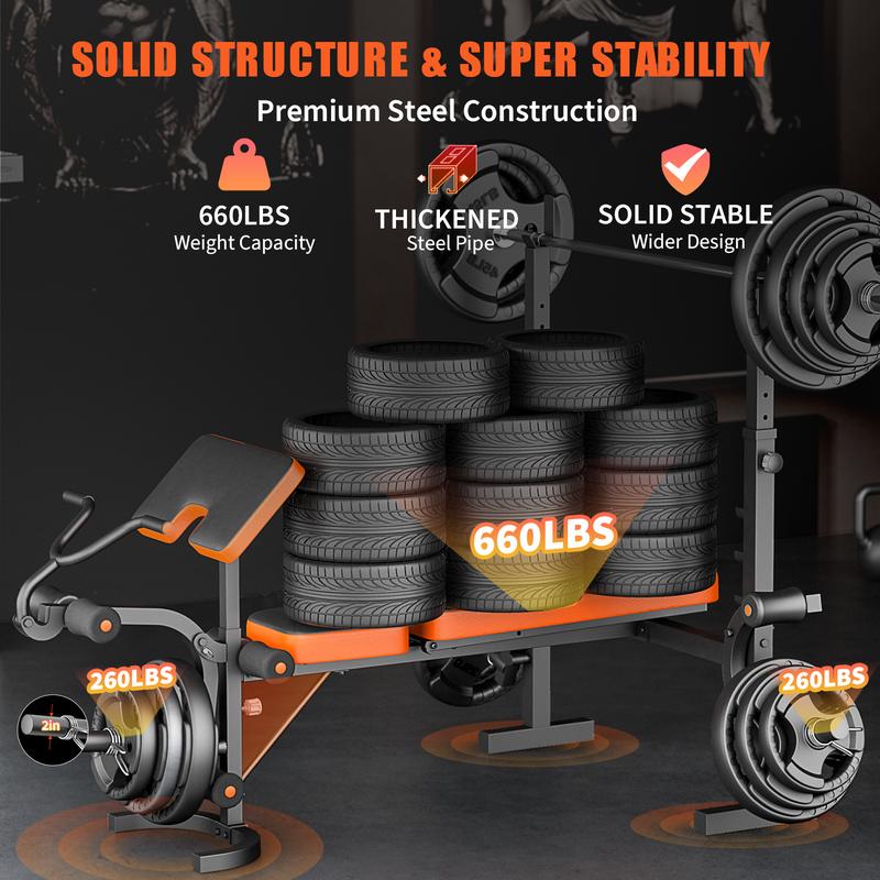 Bearbro 660lb 6-in-1 Adjustable Weight Bench with Multi-Purpose Workout Bench Set With Barbel Rack and Leg Developer for Home Gym Full Body Function Strength Training,Barbell Rack can support up to 990 pounds,dealsforyoudays Bearbro 660lb 6-in-1 Adjustable Weight Bench with Multi-Purpose Workout Bench Set With Barbel Rack and Leg Developer for Home Gym Full Body Function Strength Training,Barbell Rack can support up to 990 pounds,dealsforyoudays