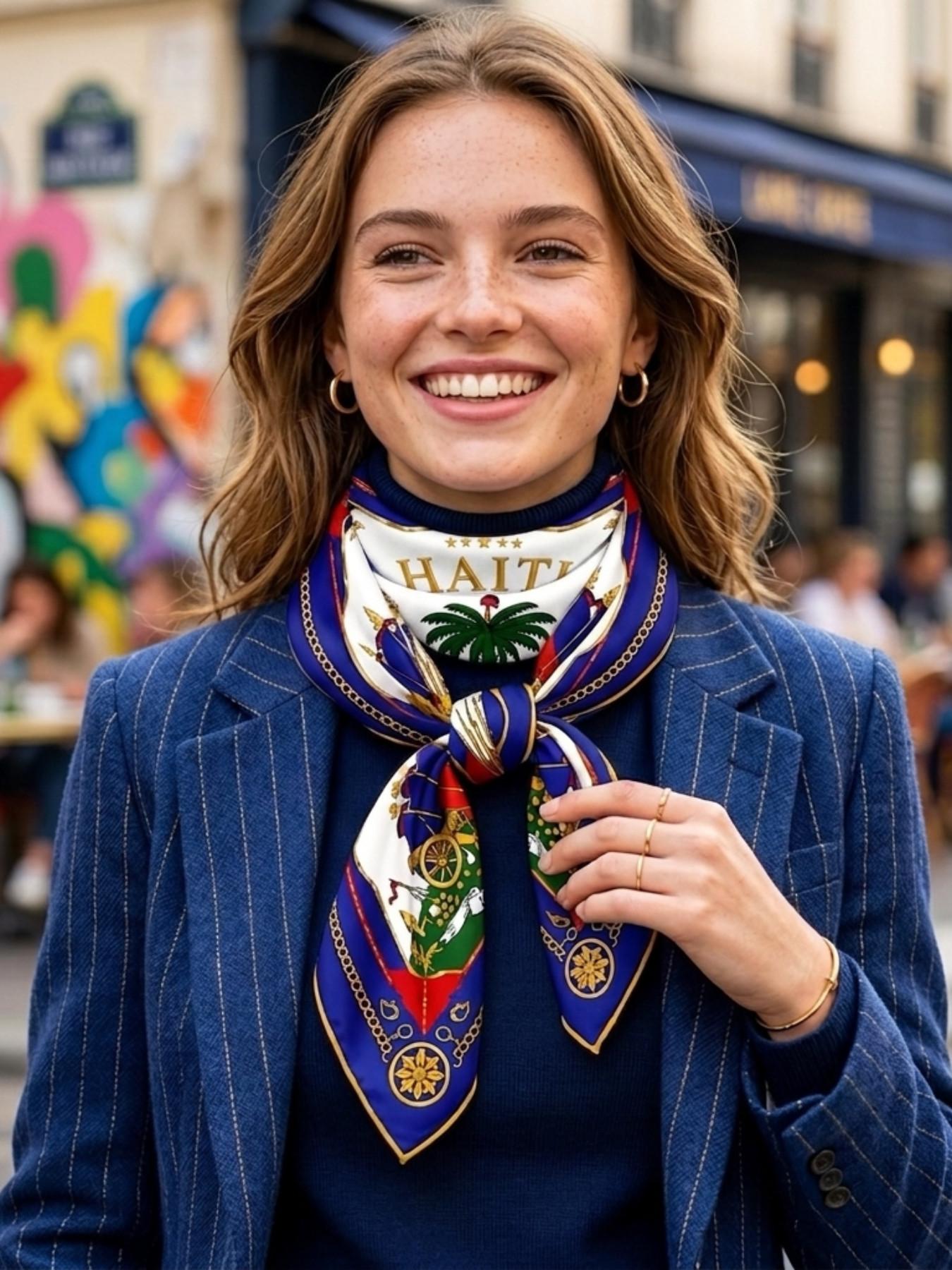 Haiti Cultural Scarf Cape Shawl Wrap – Coat of Arms Palm Tree Cannon Flags Print, Home Decor & Outfit Styling