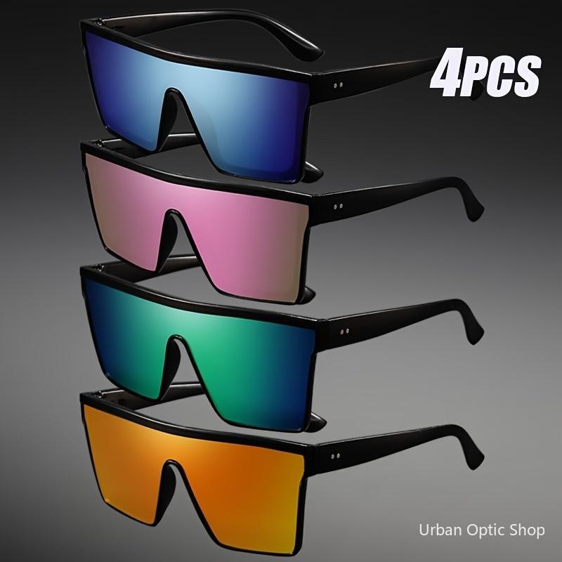 4 Pack Oversized Goggle Sunglasses for Women Men One Piece Shield Eyewear, Large Flat Top Anti Glare Driving Glasses, Trendy UV400 Protection Shades, Summer Outdoor