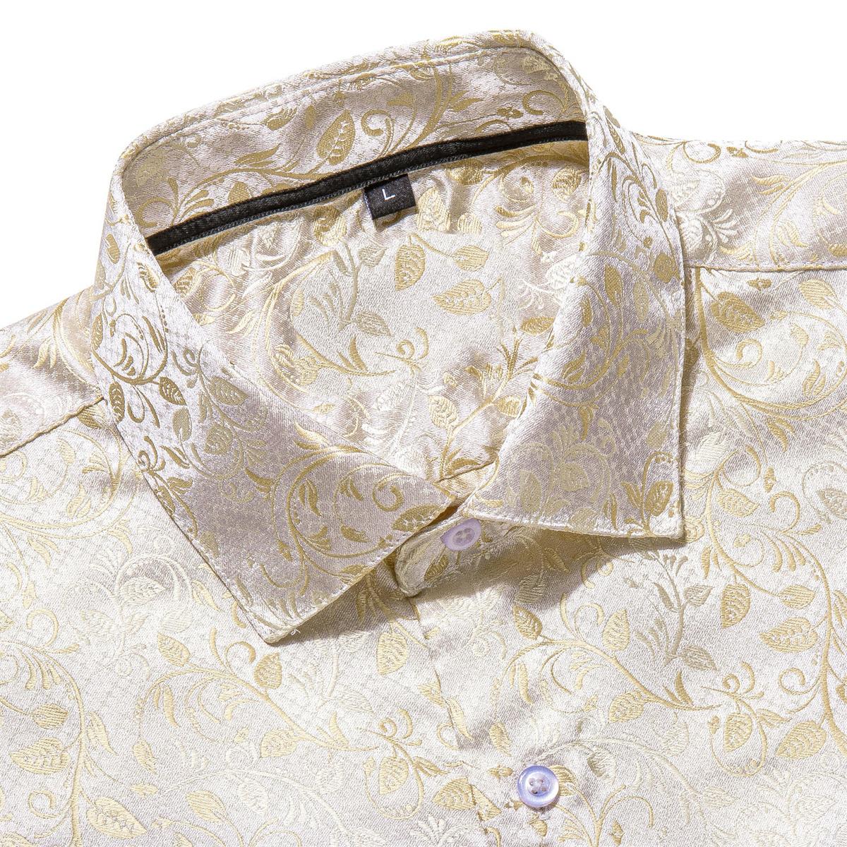 AILISUS Men's Collared Long Sleeve Dress Shirt - Menswear Top, Lightweight Basic Luxury Champagne Gold Floral Printed Button-Down for Daily Leisure, Formal-Casual Wear AILISUS Men's Collared Long Sleeve Dress Shirt - Menswear Top, Lightweight Basic Luxury Champagne Gold Floral Printed Button-Down for Daily Leisure, Formal-Casual Wear