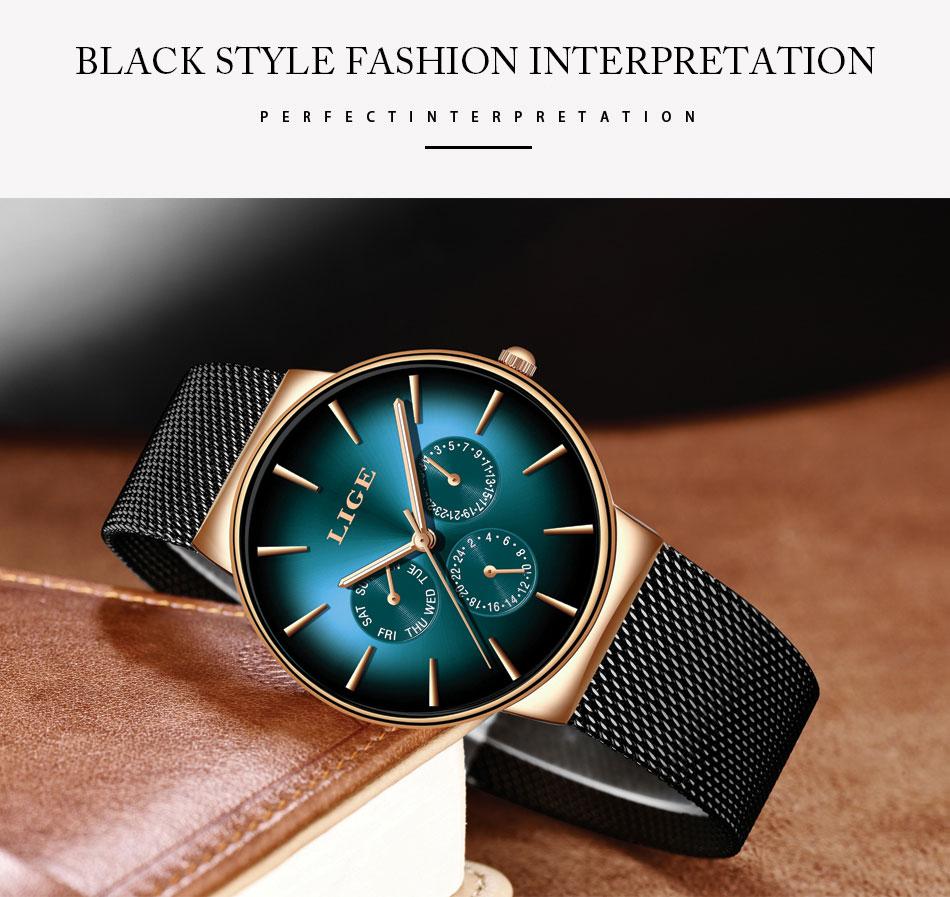 Business leisure watc,mineralhigh hardness glass mirror wateproof black blue