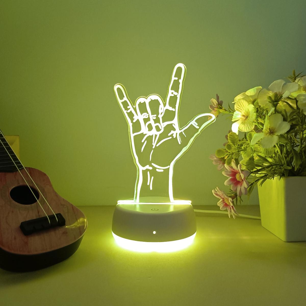 Creative Rock Gesture USB Powered 3D Night Light, Touch Switch Color Changing, Ideal Bedroom & Living Room Decor, Perfect Birthday Gift