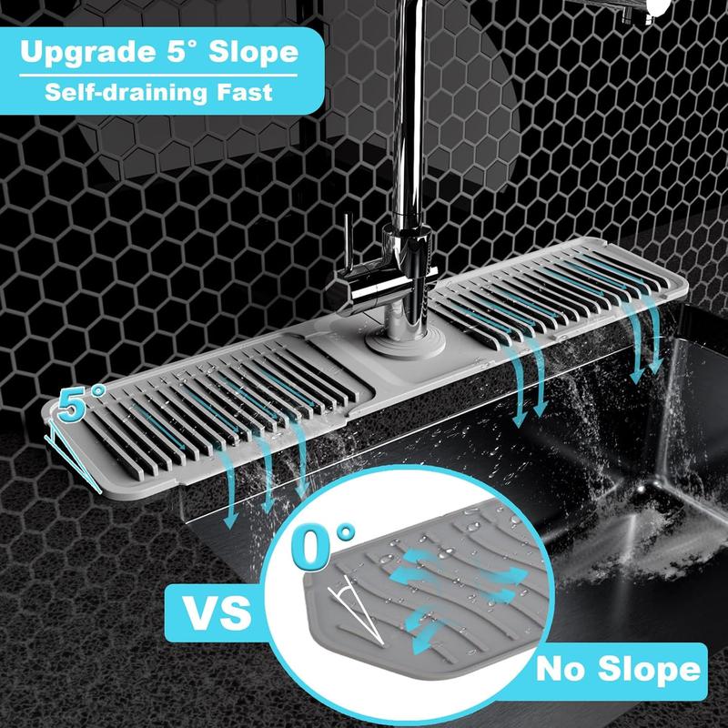 Kitchen Sink Faucet Mat, Silicone Folding Splash Guard, Draining Mat with Button Lock, Sink Faucet Protector, Sink Accessories for Kitchen