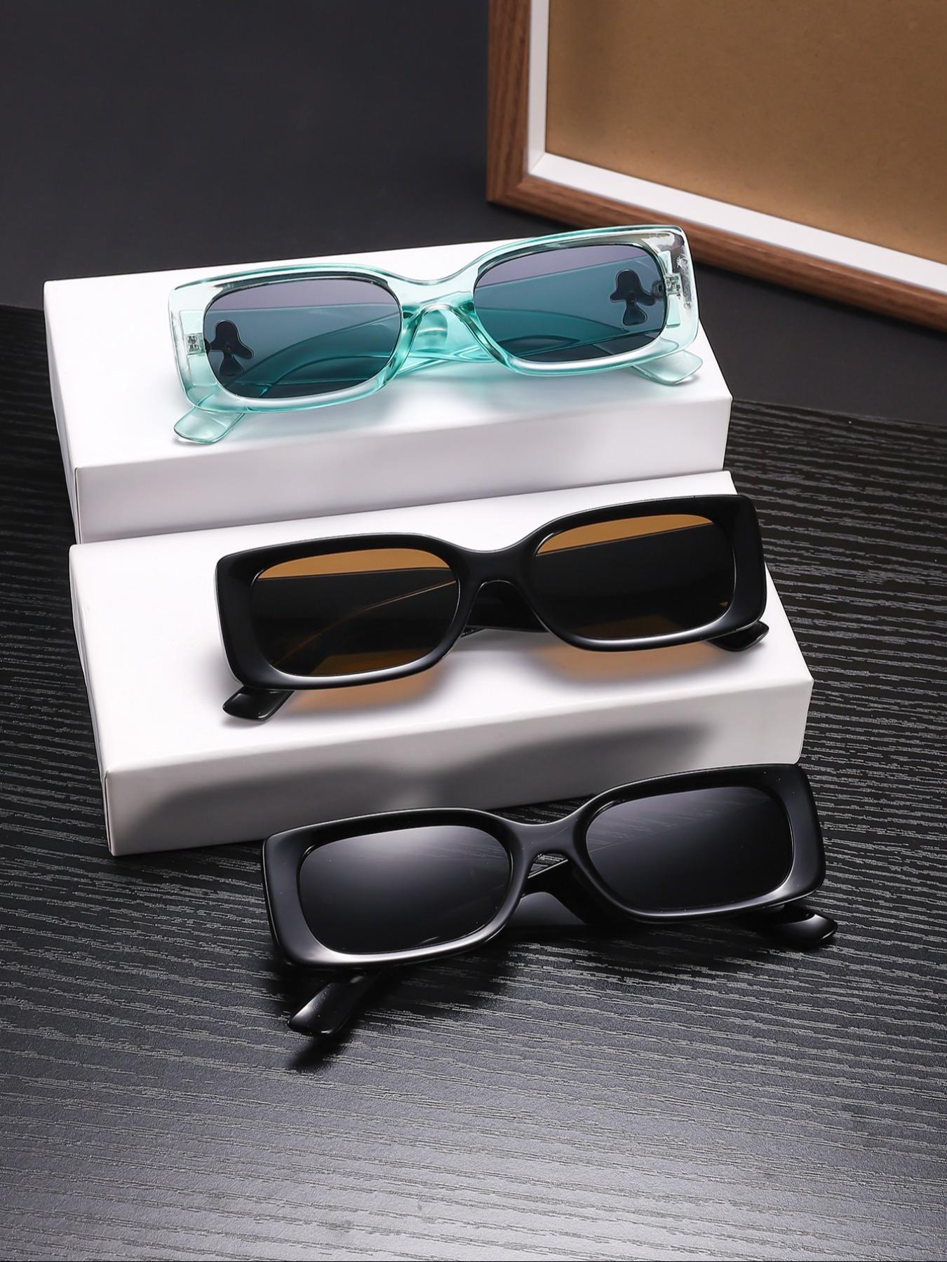 Men's Rectangular Frame Sunglasses, Lightweight Pure Color Frames, Mushroom Decorated Arms, Soft Color Lenses for Daily Commute, Trendy Sunglasses