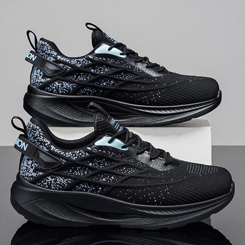 Men's Casual Running Shoes, Flyknit Mesh Upper, Breathable Low Top Sneakers, Comfortable Fit, Ideal for Daily Wear, All Seasons