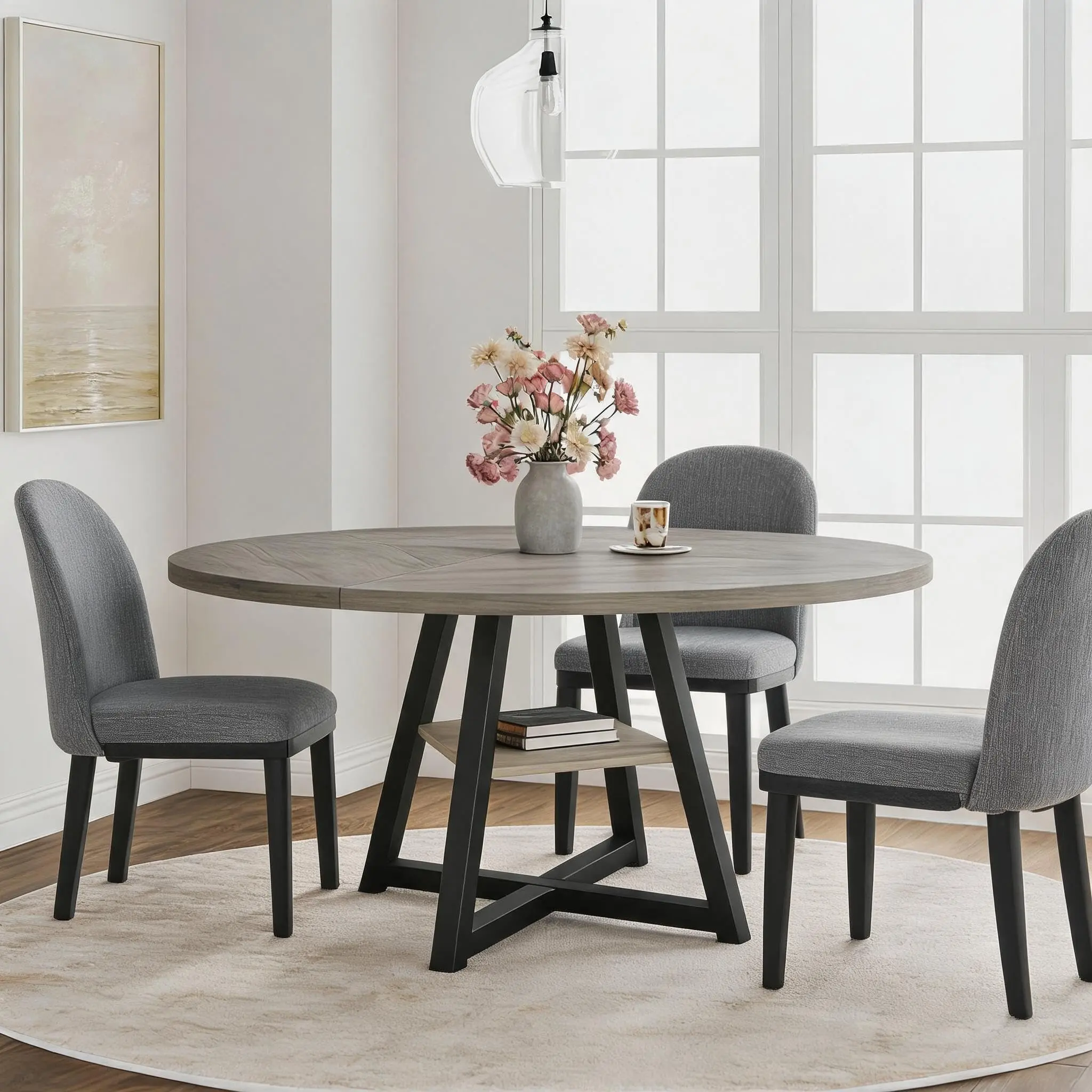 Garvee 3-Piece 47.24" Round Dining Table Set with 2 Upholstered Dining Chairs