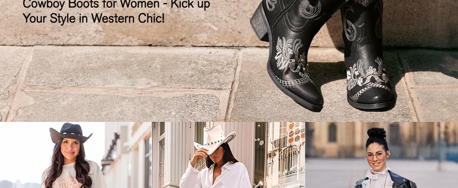【Rodeo Boots】Wranglette Women's Embroidered Western Cowboy Boots Floral & Rhinestone Embellished Knee-High Cowgirl Boots, Pointed Toe & Block Heel Trendy Country, Festival, Party & Casual Footwear for Fashionistas into Vintage Western Style