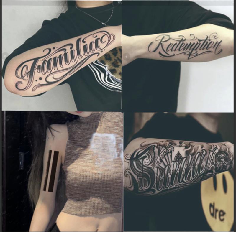 ThaiGoth SummerVibe Arm Tattoos - Waterproof Thai Herbal Ink, 26 Mini Gothic Letters, Viral 2025 Festival Glow