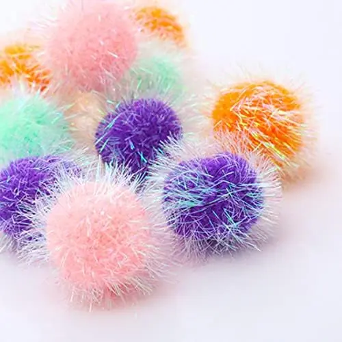 Pom Pom Sparkle Fuzzy Balls 2 Inches Interactive    Color 12 Pack