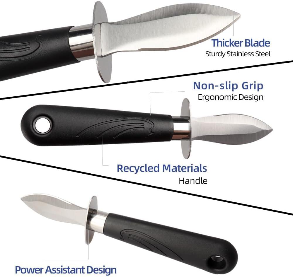 Oyster Shucking Knife Set, Level 5 Cut-Proof Protection, Seafood Shucking Tool Gift Set (2 Knives + 2 Gloves + 1 Cloth)