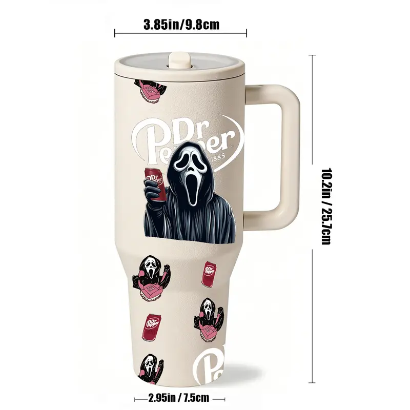 40oz Scream Soda Theme Stainless Steel Insulated Double Wall Mug, Dual-Layer Leak-Proof, Halloween Scary Horror Ghost Design, Keeps Hot 12h Cold 24h, Perfect Gift, Drinkware Flasks, Drinkware Vacuum Flask, Insulated Water Cup, Insulated Cups