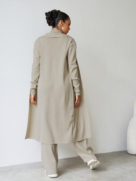 Trendy Knit Turtle Neck Tank & Wide Leg Trousers With Open-Front Long Cardigan Three-Piece Sets