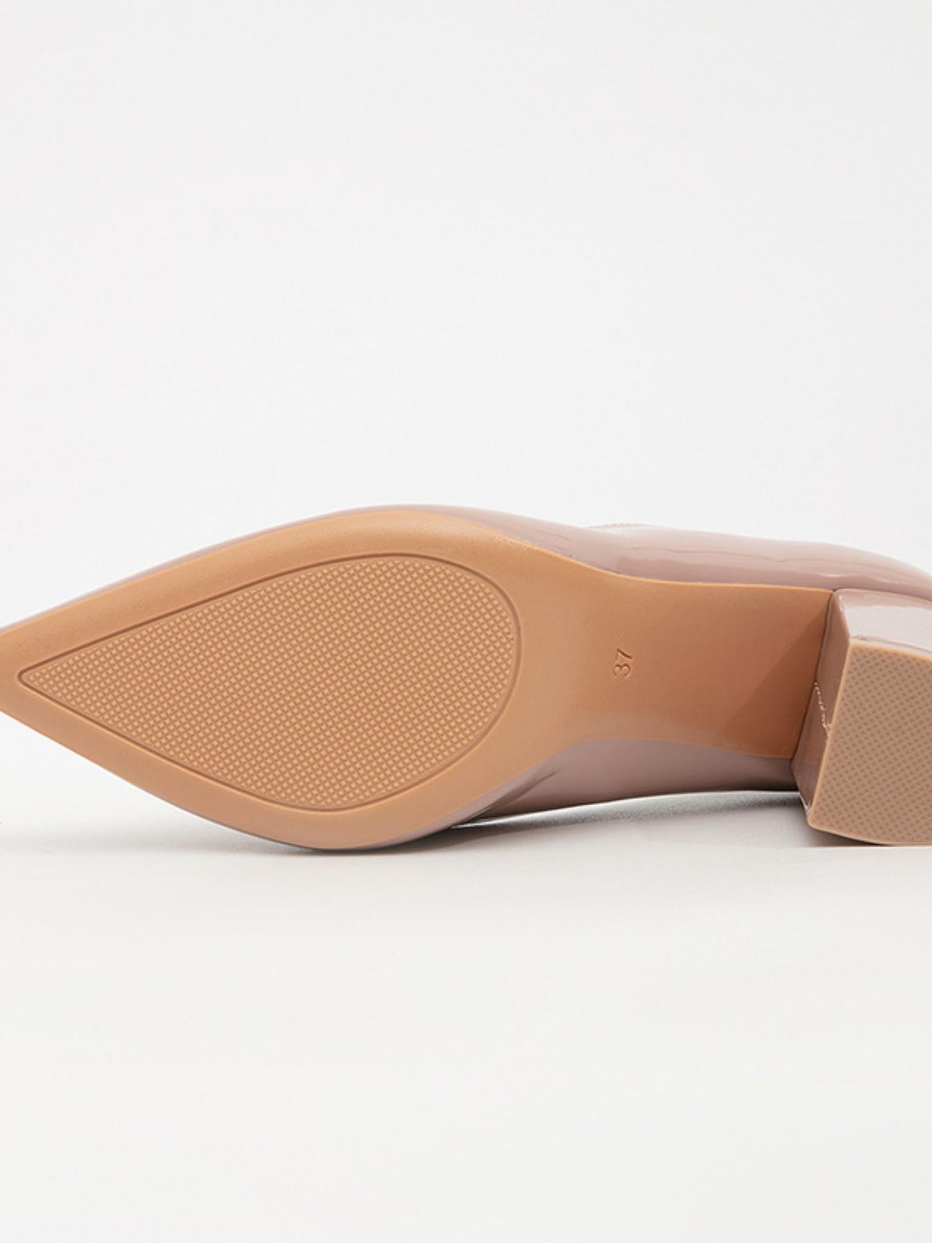 1 Pair Women's Apricot Pointed Toe Block Heel Pumps, Elegant Office Style, Slip-On Shallow Cut Patent Leather, For Ladies Daily Work & Party