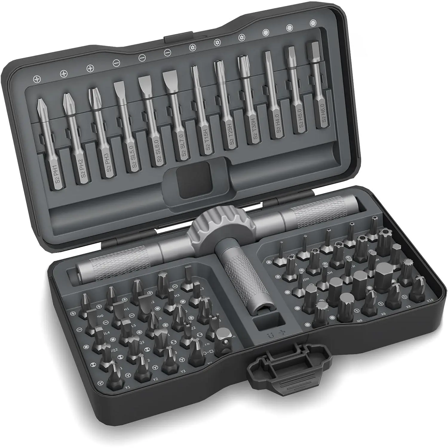 STREBITO  67‑in‑1 T‑Handle Ratcheting Screwdriver Set, 72‑Tooth Ratchet Mechanism with 50 N・m Torque, Magnetic Multi‑Purpose Repair Tool Kit for Furniture Assembly, Bicycle, Electronics & Household Maintenance
