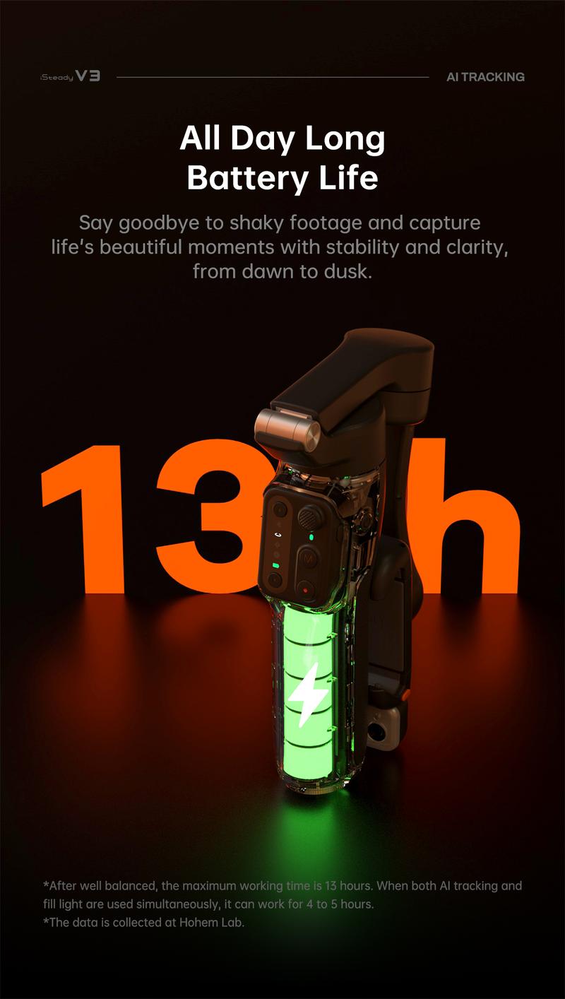 Hohem iSteady V3 New Gimbal Stabilizer for SmartiPhone, 3-Axis Phone Gimbal, Magnetic AI Tracker, Built-in Extendable Rod & Tripod, Detachable Remote Control,selfiestick,Phone Accessories,Suitable for Android & iPhone 17 series, Travel, Vlog, TikTok