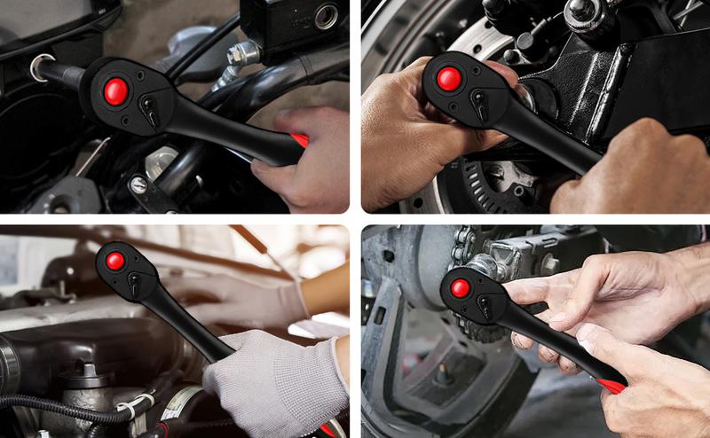 3-Piece 72-Tooth Composite Ratchet Set, 1/4", 1/2", 3/8" Drive Ratchet Handle - Chrome Vanadium Steel Construction & Full Composite Shell - Offset Handle - 72-Tooth Quick Release Reversible Heads