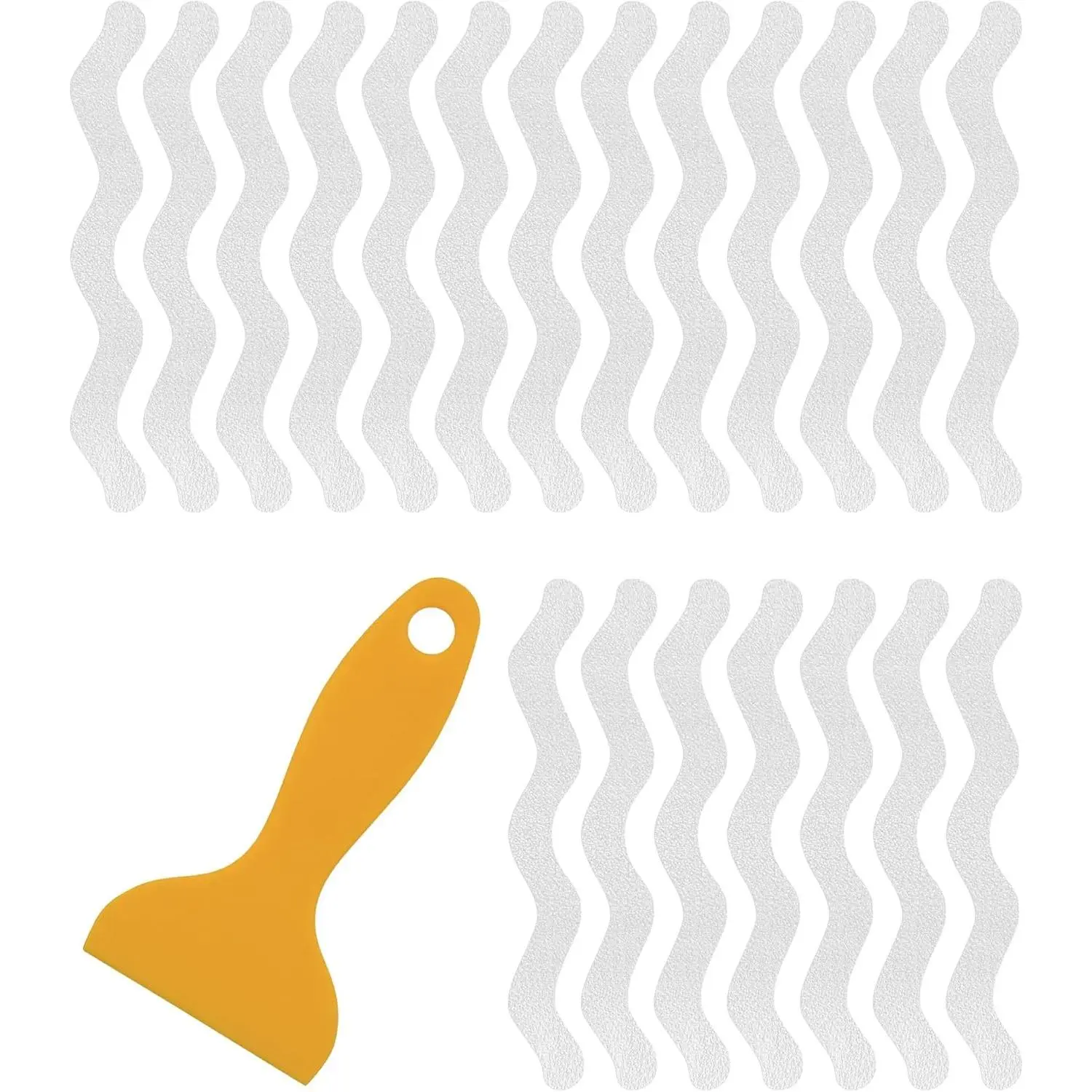 20-Pack Clear Bathtub Stickers Non-Slip, Wave-Shaped Shower Decals with Scraper, Peel-and-Stick Tub Treads for Kids & Elders, Removable, No-Residue, 7.8"x0.8" Each