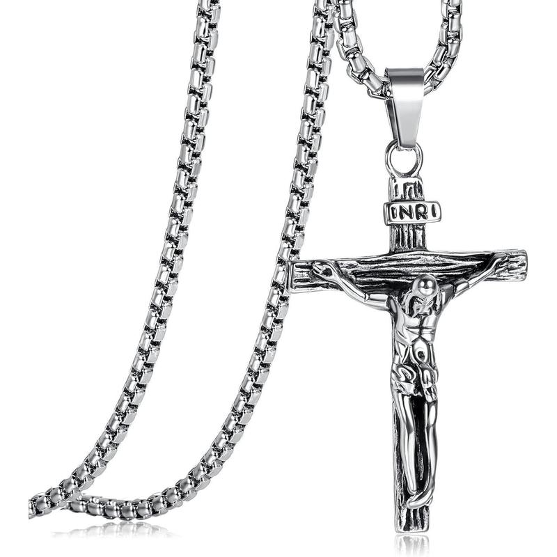 MILACOLATO Stainless Steel Men's Jesus Cross Pendant Necklace Gold Religious Jewelry Gift Durable and Stylish