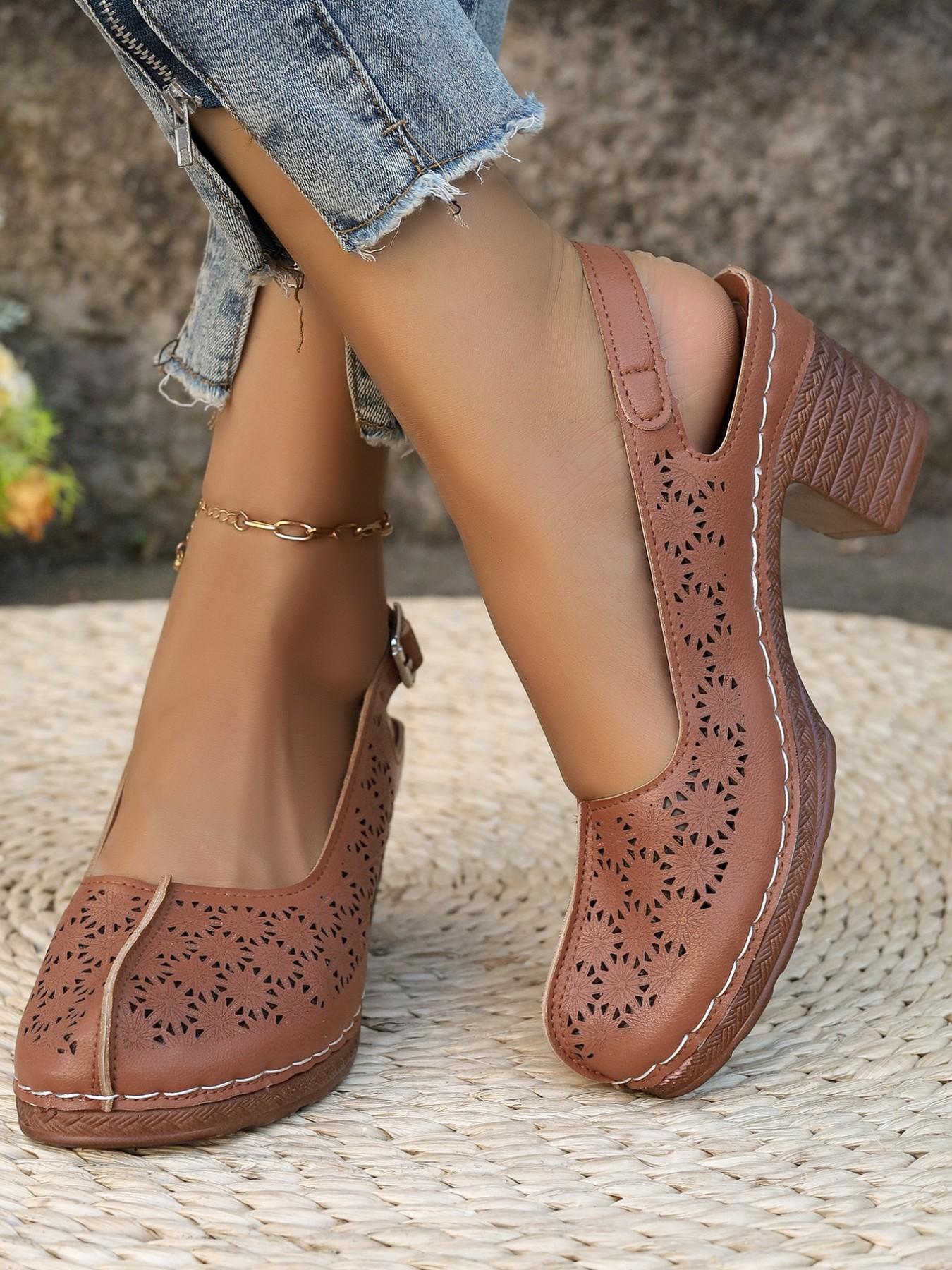 Elegant Hollow Out Women's Sandals, Secure Closed-Toe, Fashionable Slingback, Lightweight Comfort, Breathable, Perfect for Summer Outdoor Activities