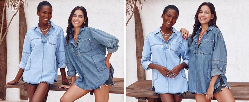 FMEYOA S~2XL Womenswear FallFreshness Denim Pullover Casual Comfort Button V Neck Blouse Loose Fit Tops Longsleeves Jean Jacket With Pocket