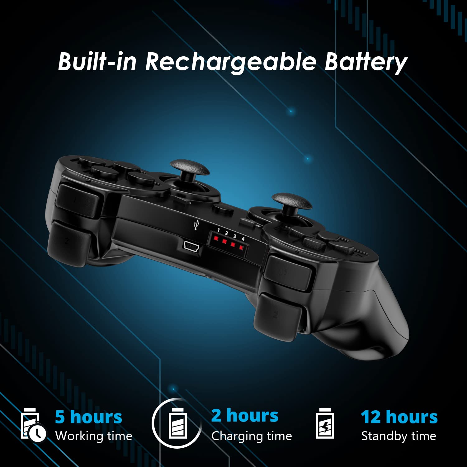 Wireless Controller For PS3/PC/Laptop, Wired for PS2, Gaming Accessories, With Double Vibration, Six Axis Gyroscope, Gamepad, P3 Black