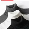 Men's Winter High-Neck Knit Polyester Sweater 3-Piece Set, Casual Fleece- Lined Long Sleeve Pullover, Warm for Daily Wear Knitwear Tops
