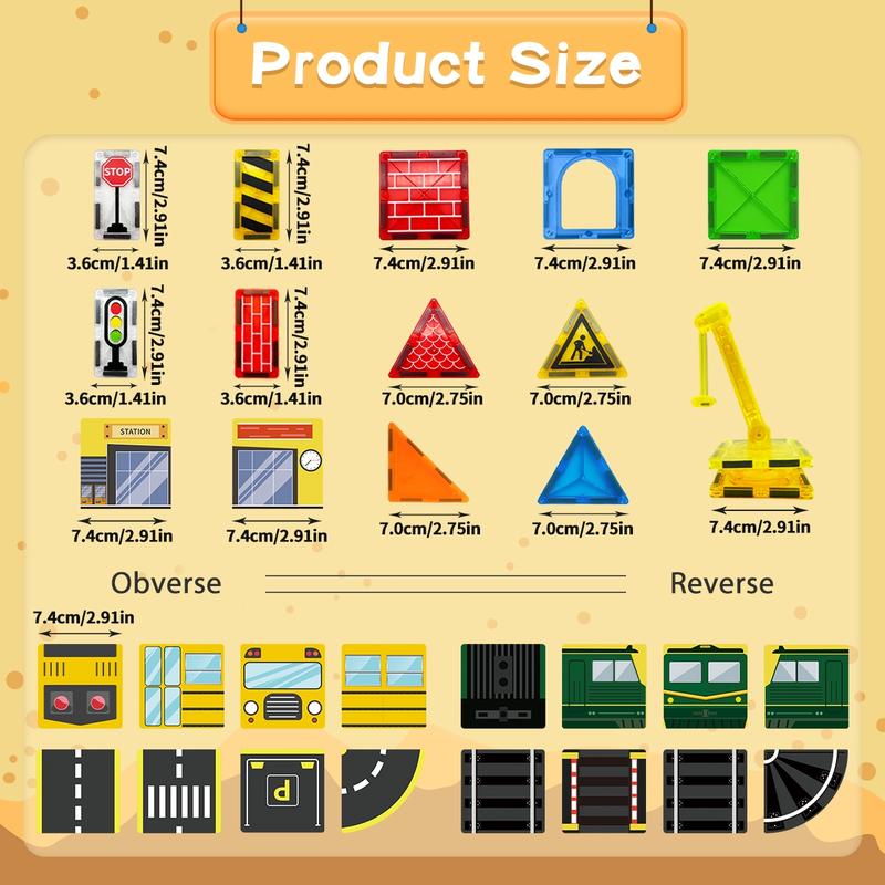 Magnetic Building Blocks Road Assembly Toy Set, Stem Magnetic Blocks, Learning Sensory Children Birthday Toy, Creative Construction Toys, Magnetic Building Tiles