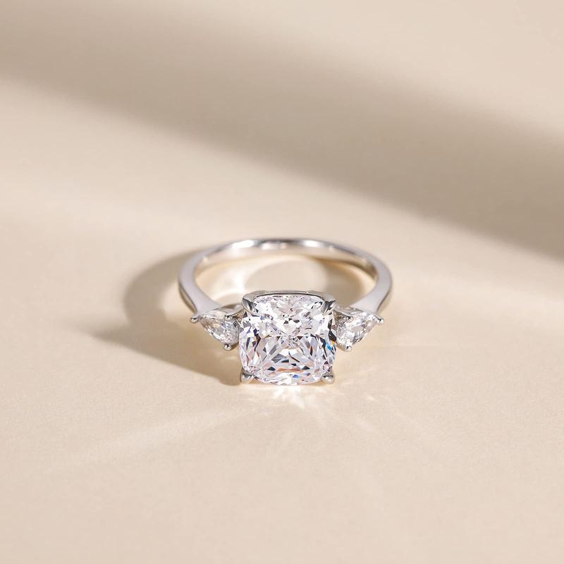 EAMTI 3.5CT 925 Sterling Silver Engagement Rings 3-Stone Cushion Cut Cubic Zirconia CZ Wedding Promise Rings for Her Wedding Bands for Women