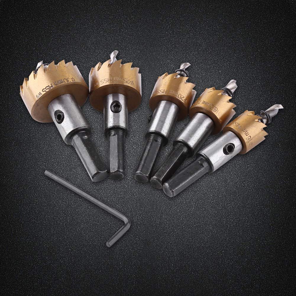 5pcs HSS High Speed Steel Hole Saw Tooth Cutter Drill Bit Set Stainless Metal Alloy Metalworking Cutter Tool Kits for Aluminum Steel Wood 16/18.5/20/25/30mm