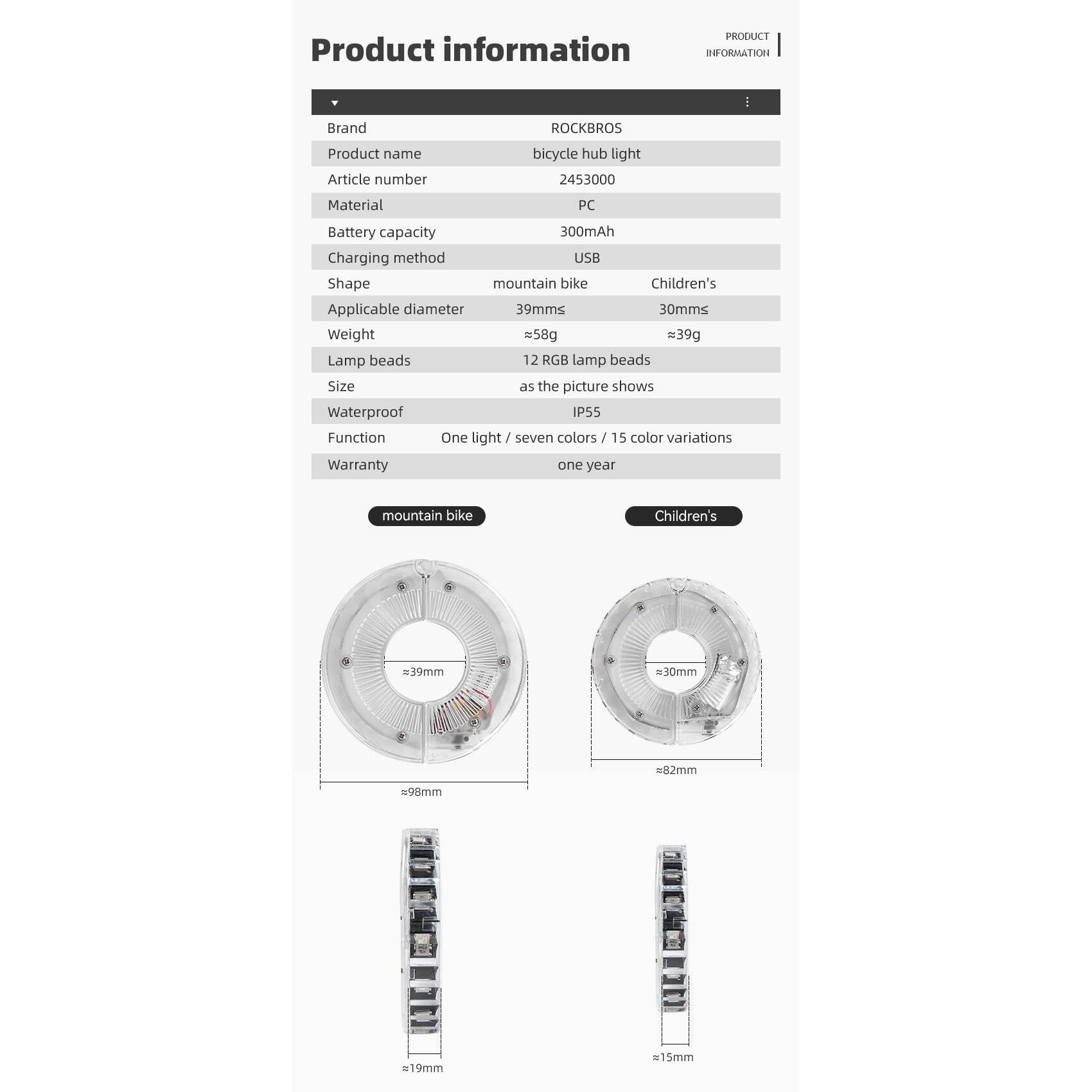 ROCKBROS Bicycle Wheel Hub Light Waterproof Smart 12 LED Colorful Flash Light Safety Warning Fit Balance MTB/Road bikes