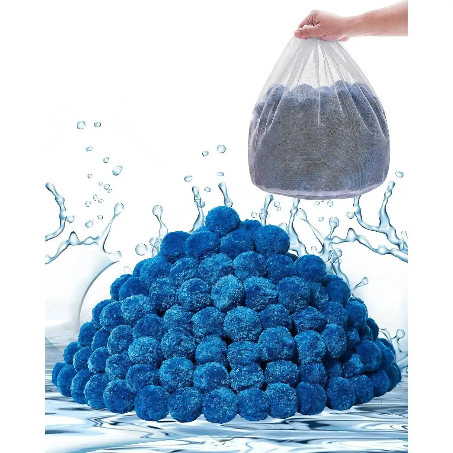 【Summerfinds】VEVOR Pool Filter Balls for Sand Filter, 4 lbs, Filter Balls Replace Pool Filter Sand, Reusable Blue Polyester Fiber Filter Media with Wash Bag, for Swimming Pool Aquarium Tank Above Ground Pool